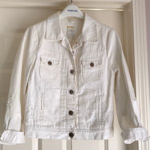 J Crew white distressed Jean jacket